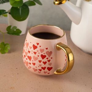 Thyme & Table Stoneware Heart Pattern Mug with Gold Handle